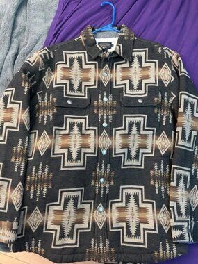 Pendleton Harding Sherpa-Lined Shirt Jacket - Black Aztec Pattern - Size Large